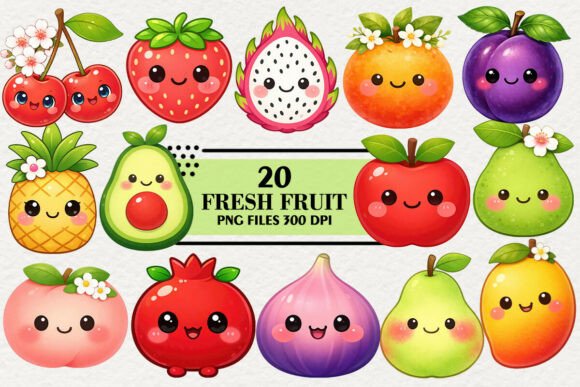 Download Kawaii Fresh Fruit Clipart Bundle - Bundle Collection