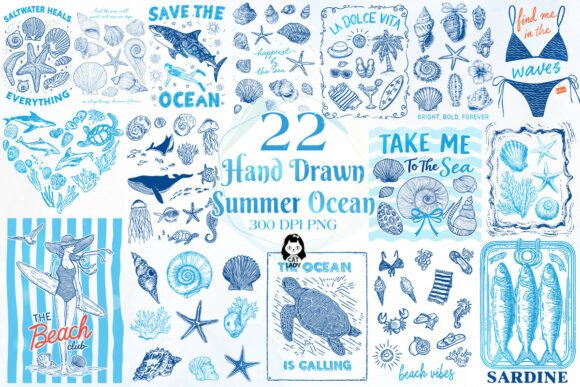 Download Hand Drawn Summer Ocean PNG Bundle - Bundle Collection