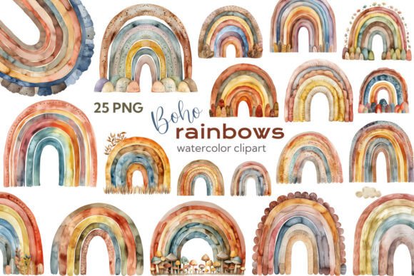 Download Boho Watercolor Rainbow Clipart Bundle - Bundle Collection