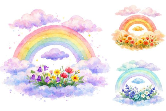 Download Watercolor Rainbow Floral Clipart PNG - Rainbow Collection