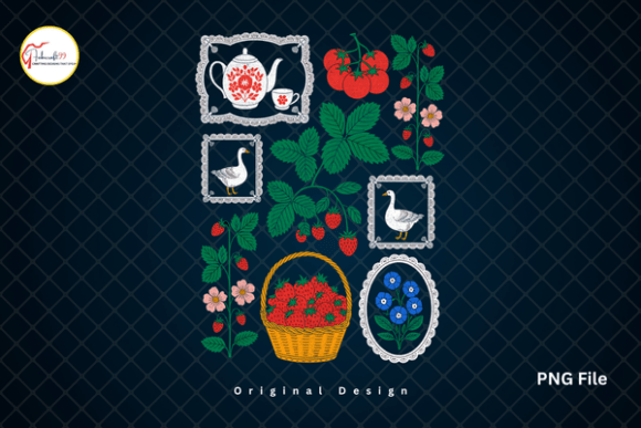 Download Vintage Botanical Strawberry Goose PNG - Botanical Collection