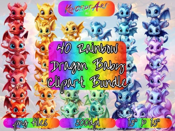 Download 40 X Rainbow Baby Dragon Clipart Bundle - Bundle Collection